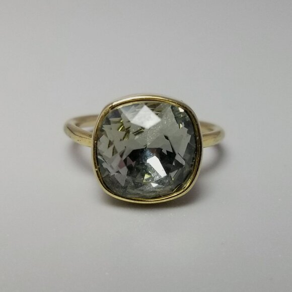 Vintage Gray Rhinestone Ring, Gold Tone Size 6 Bezel Setting, Square shape - Picture 1 of 7